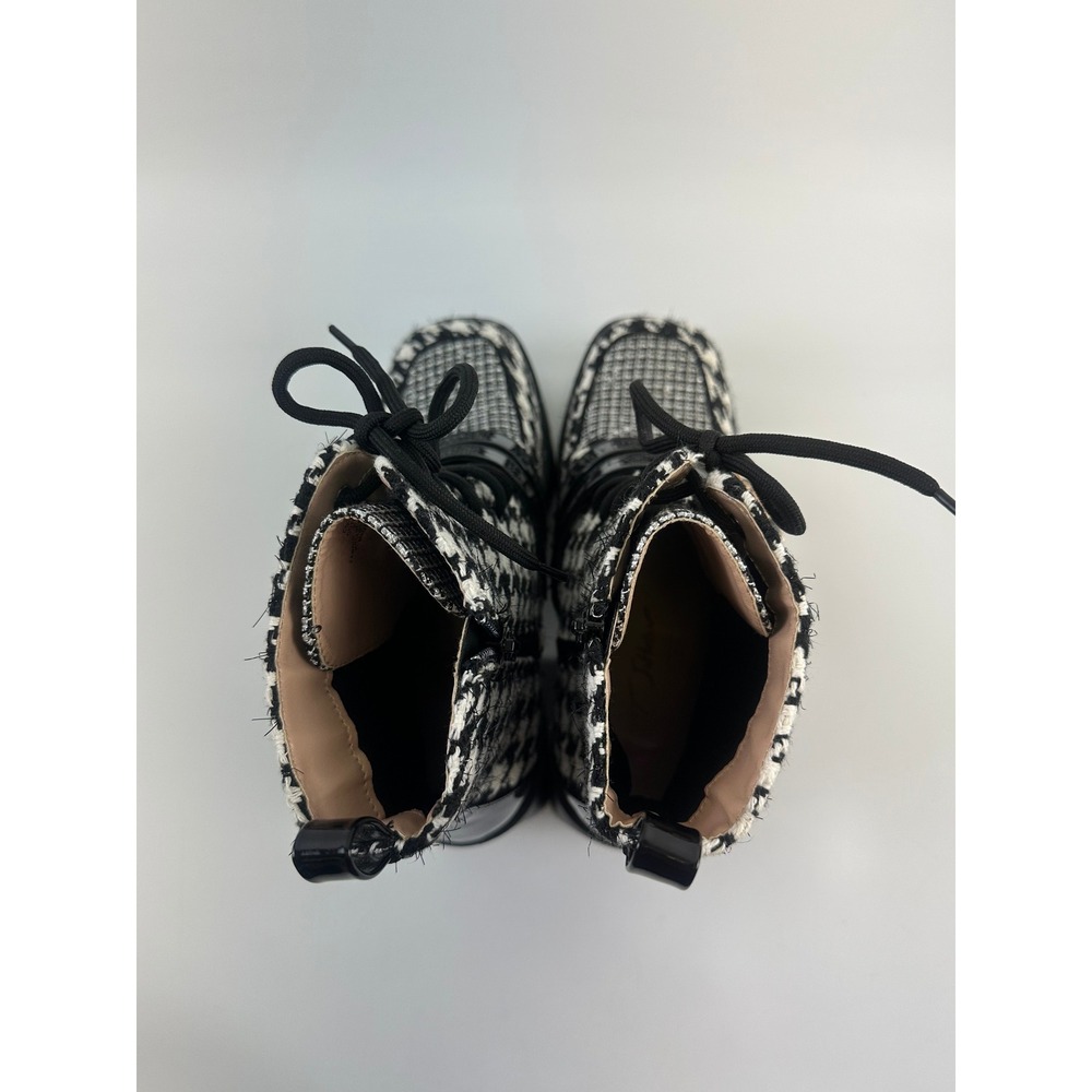 Betsey Johnson Cotton Houndstooth Platform Lug Sole Ankle Boots Black White 8 - Picture 5 of 13